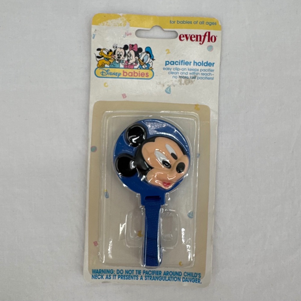 Vintage 1990s Evenflo Disney Babies Mickey Mouse Pacifier Holder Clip Deadstock